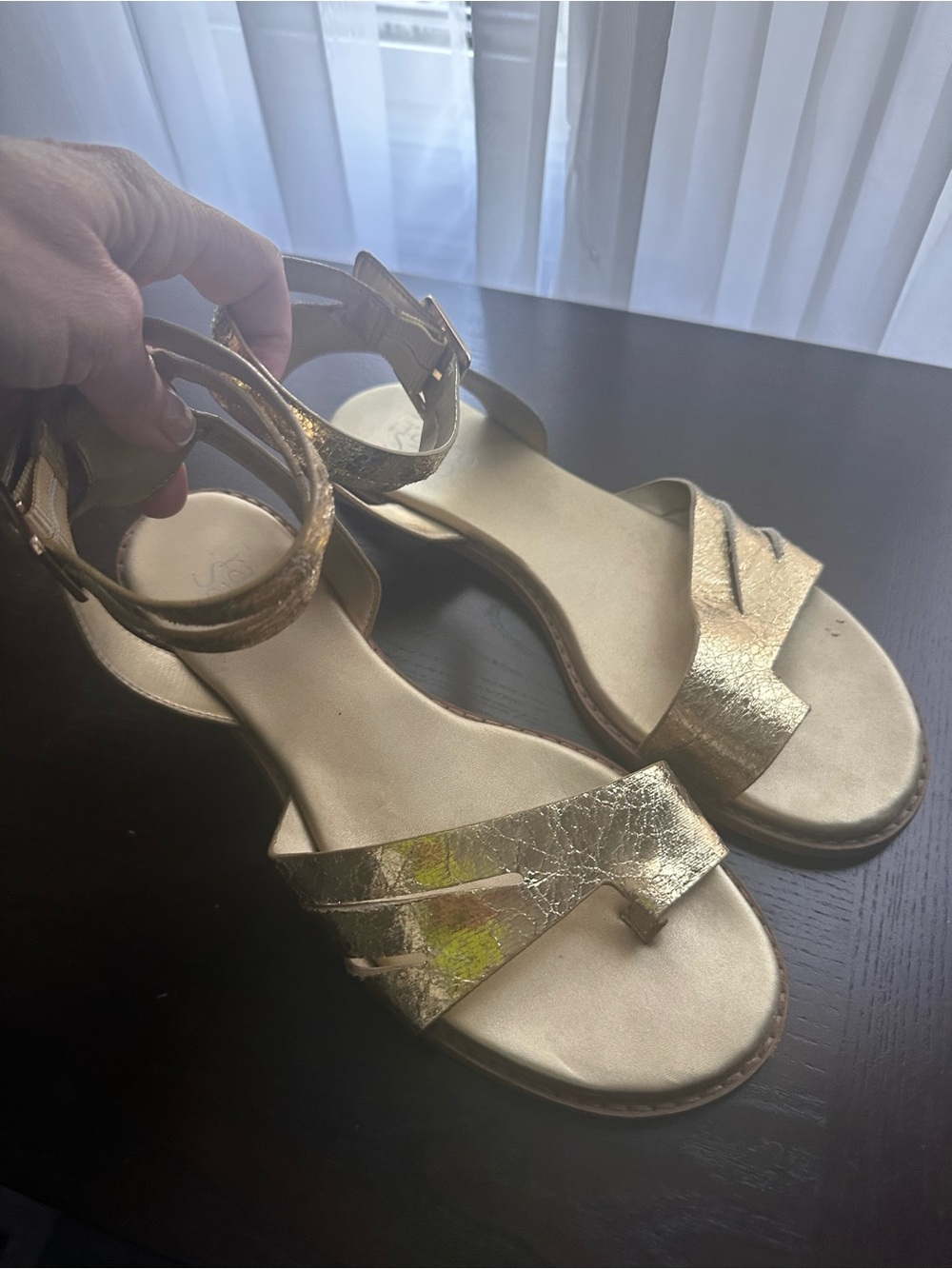 Franco Sarto Women's Metallic Gold Ankle-Strap Sandals